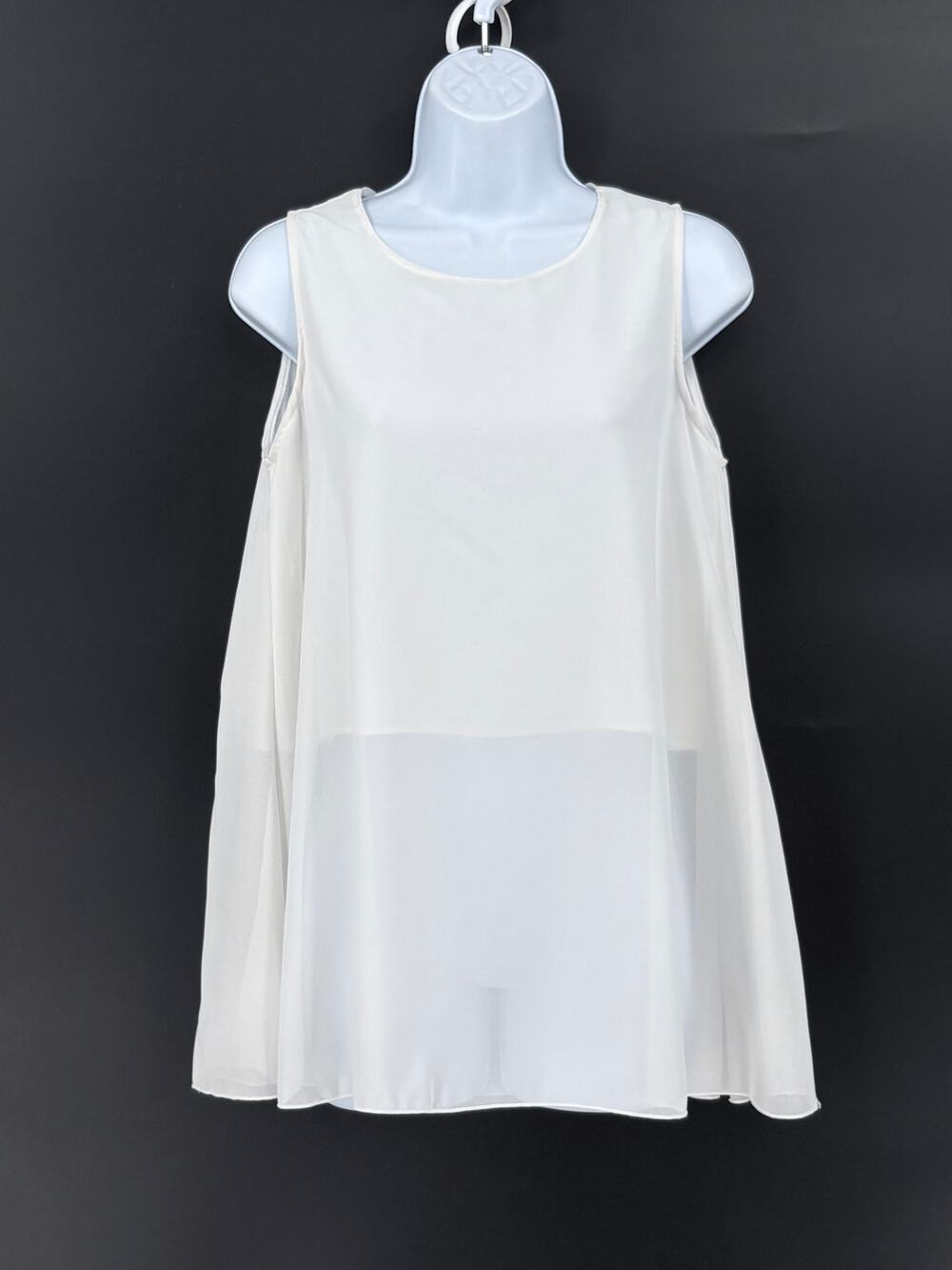 White Sleeveless Blouse – Lightweight Sheer Fabric No Size Tag